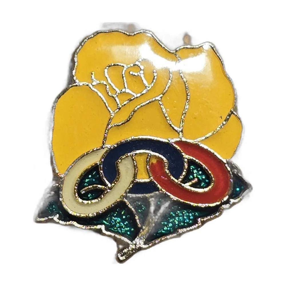 Yellow Rose with Interlocking Rings Jacket Backpack Bag Lapel Vest Hat Pin G26